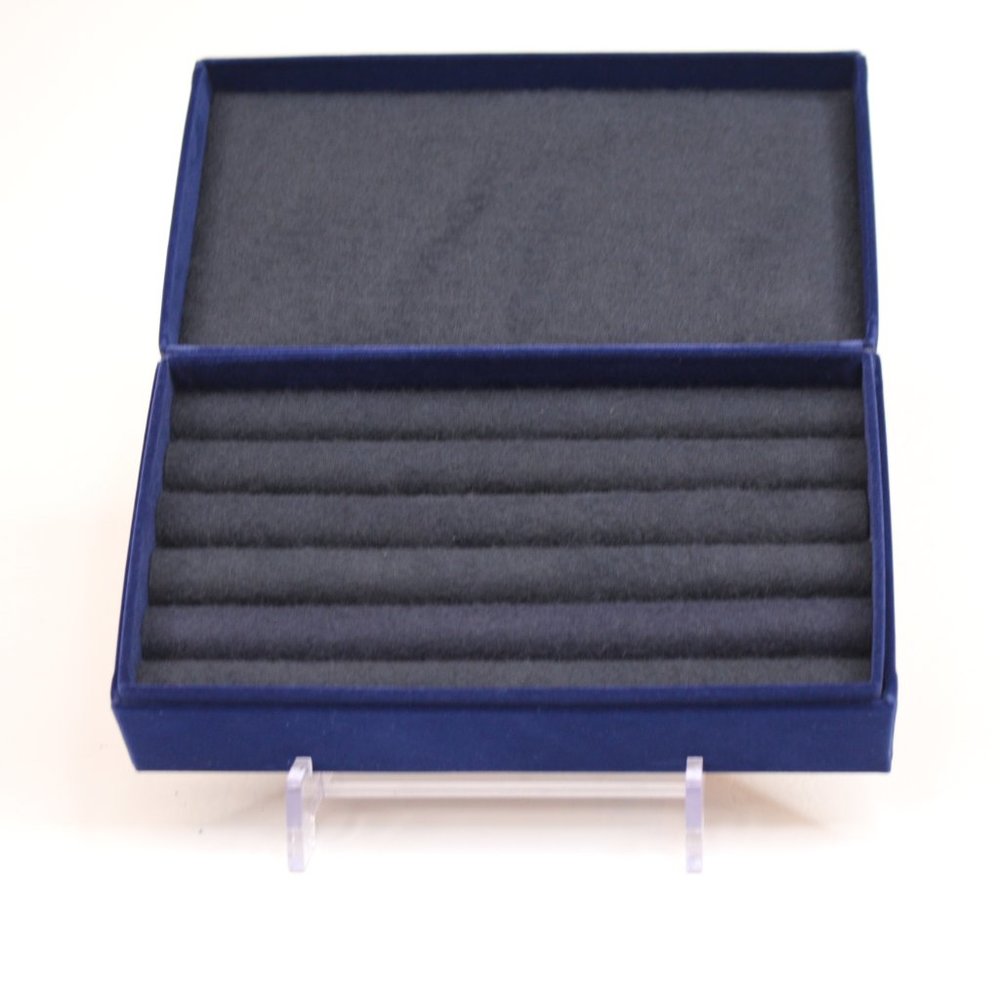 Navy Blue Velveteen Trinket Box Lined Hinged Lid Ring Holder Faux Diamond Handle - Picture 6 of 6